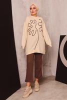 Tesettür giyim BEJ DESENLİ İKİLİ PANTOLONLU EŞOFMAN TAKIM 7182 