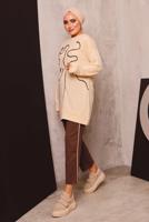 Tesettür giyim BEJ DESENLİ İKİLİ PANTOLONLU EŞOFMAN TAKIM 7182 