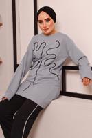 Tesettür giyim GRİ DESENLİ İKİLİ PANTOLONLU EŞOFMAN TAKIM 7182 