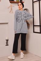 Tesettür giyim GRİ DESENLİ İKİLİ PANTOLONLU EŞOFMAN TAKIM 7182 