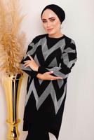 Vêtements hijab NOIR ENSEMBLE EN MAILLE MOTIF ZIGZAG 7592