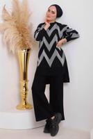 Vêtements hijab NOIR ENSEMBLE EN MAILLE MOTIF ZIGZAG 7592
