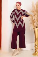 Tesettür giyim BORDO ZİKZAK DESENLİ TRİKO TAKIM 7592	