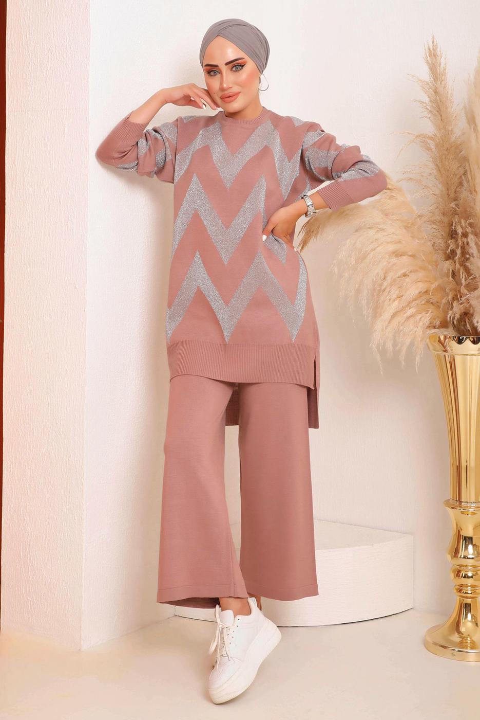 Hijab clothing POWDER ZIGZAG PATTERN KNITWEAR SUIT 7592
