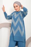 Hijab clothing NAVY BLUE ZIGZAG PATTERN KNITWEAR SUIT 7592 
