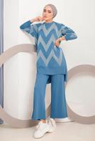 Hijab clothing NAVY BLUE ZIGZAG PATTERN KNITWEAR SUIT 7592 