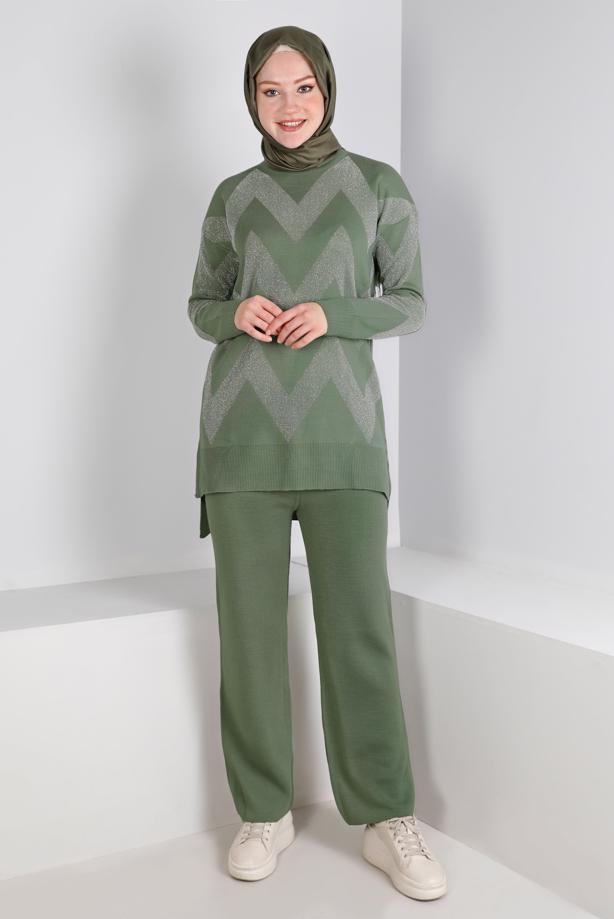 Hijab clothing  ZIGZAG PATTERN KNITWEAR SUIT 7592  - TRENDTESETTÜR