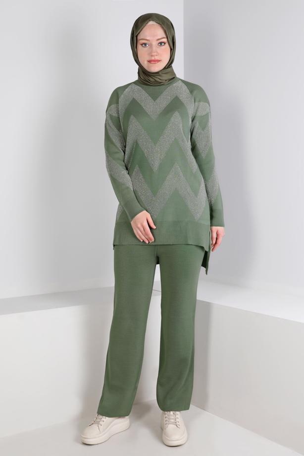Hijab clothing  ZIGZAG PATTERN KNITWEAR SUIT 7592  - TRENDTESETTÜR