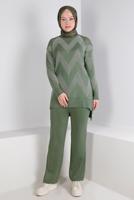 Hijab clothing GREEN ZIGZAG PATTERN KNITWEAR SUIT 7592 