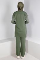 Hijab clothing GREEN ZIGZAG PATTERN KNITWEAR SUIT 7592 