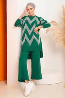Tesettür giyim YEŞİL ZİKZAK DESENLİ TRİKO TAKIM 7592	
