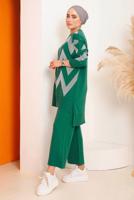 Tesettür giyim YEŞİL ZİKZAK DESENLİ TRİKO TAKIM 7592	