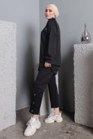 Tesettür giyim SİYAH BALIKÇI YAKA ZIMBA DETAYLI PANTOLONLU TAKIM T 7672