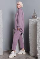Tesettür giyim MOR BALIKÇI YAKA ZIMBA DETAYLI PANTOLONLU TAKIM T 7672
