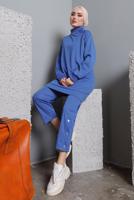 Tesettür giyim LACİVERT BALIKÇI YAKA ZIMBA DETAYLI PANTOLONLU TAKIM T 7672