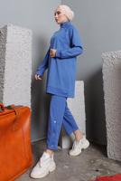 Tesettür giyim LACİVERT BALIKÇI YAKA ZIMBA DETAYLI PANTOLONLU TAKIM T 7672