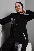Tesettür giyim SİYAH  PULLU PAYETLİ DÜĞMELİ PANTOLONLU TAKIM T 8482