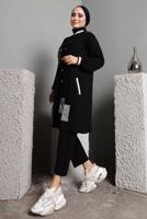 Tesettür giyim SİYAH  PULLU PAYETLİ DÜĞMELİ PANTOLONLU TAKIM T 8482