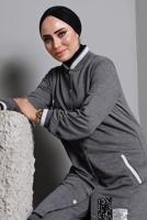Tesettür giyim GRİ  PULLU PAYETLİ DÜĞMELİ PANTOLONLU TAKIM T 8482