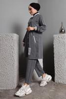 Tesettür giyim GRİ  PULLU PAYETLİ DÜĞMELİ PANTOLONLU TAKIM T 8482