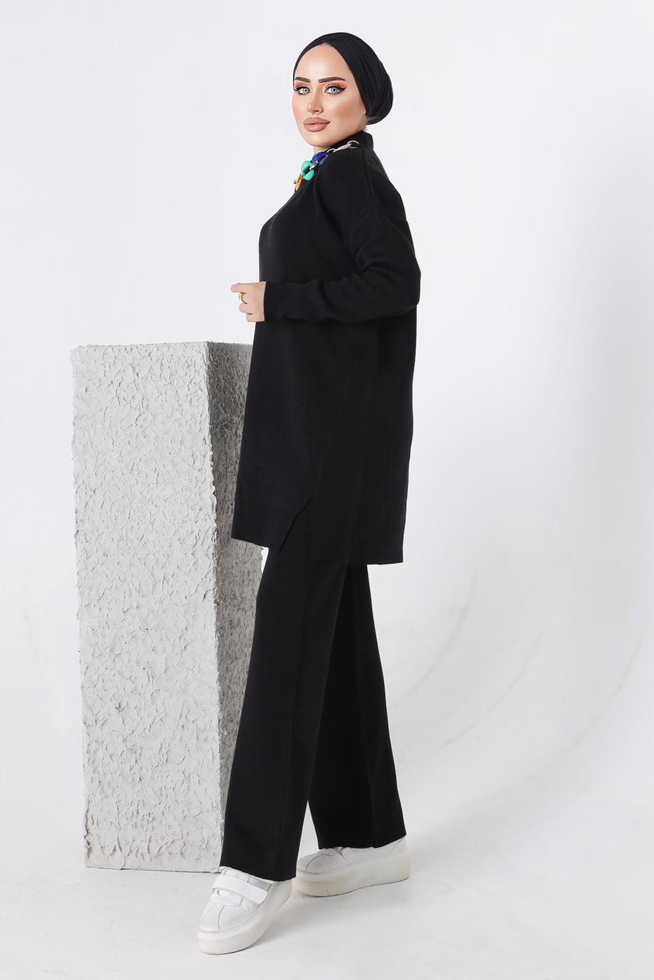 Vêtements hijab NOIR ENSEMBLE PANTALON EN MAILLE CHAÎNE 8592-1