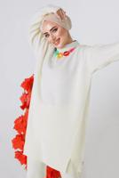 Tesettür giyim EKRU ZİNCİR DETAYLI PANTOLONLU TRİKO TAKIM 8592-1