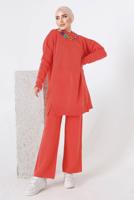 Hijab clothing CORAL CHAIN PATTERN KNITWEAR PANTS SUIT 8592-1