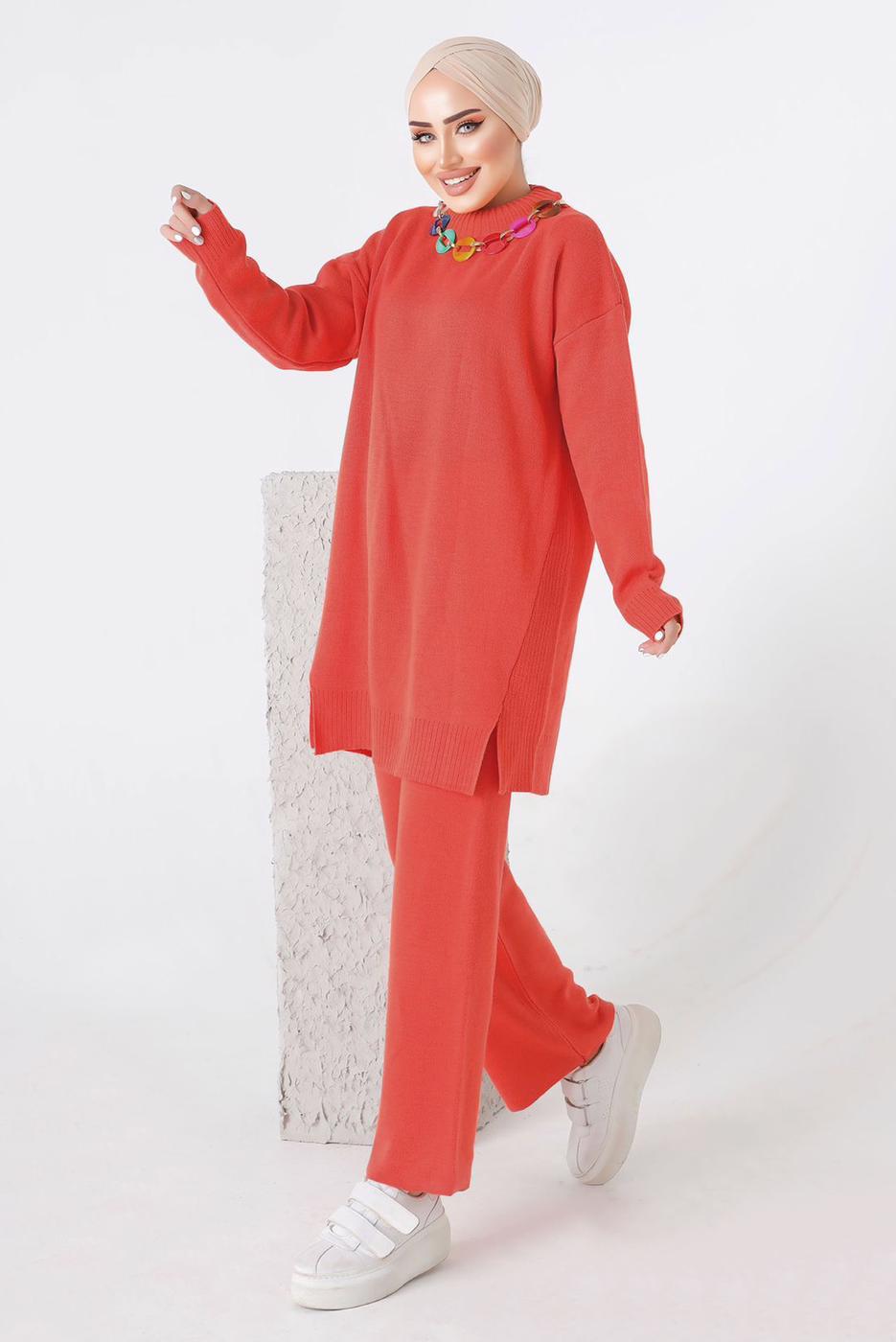 Hijab clothing CORAL CHAIN PATTERN KNITWEAR PANTS SUIT 8592-1