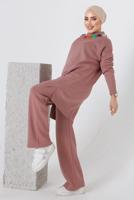 Tesettür giyim PUDRA ZİNCİR DETAYLI PANTOLONLU TRİKO TAKIM 8592-1
