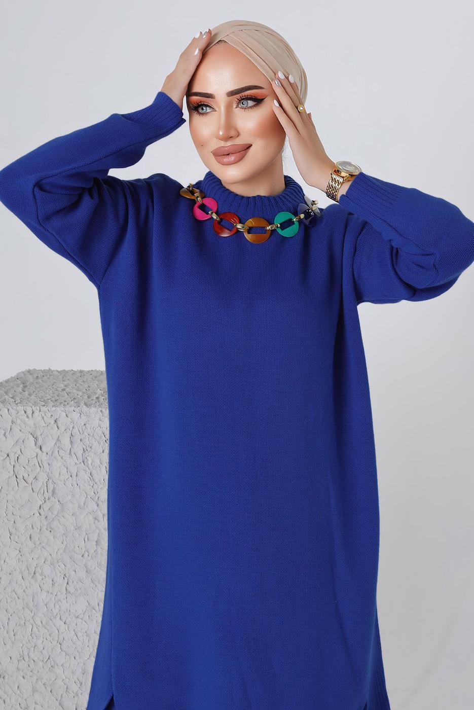 Vêtements hijab BLEU MARINE ENSEMBLE PANTALON EN MAILLE CHAÎNE 8592-1