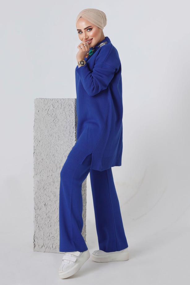 Vêtements hijab BLEU MARINE ENSEMBLE PANTALON EN MAILLE CHAÎNE 8592-1 - TRENDTESETTÜR