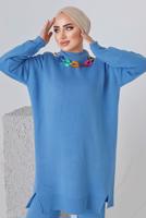 Vêtements hijab BLEU ENSEMBLE PANTALON EN MAILLE CHAÎNE 8592-1