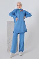 Vêtements hijab BLEU ENSEMBLE PANTALON EN MAILLE CHAÎNE 8592-1