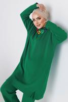 Tesettür giyim YEŞİL ZİNCİR DETAYLI PANTOLONLU TRİKO TAKIM 8592-1