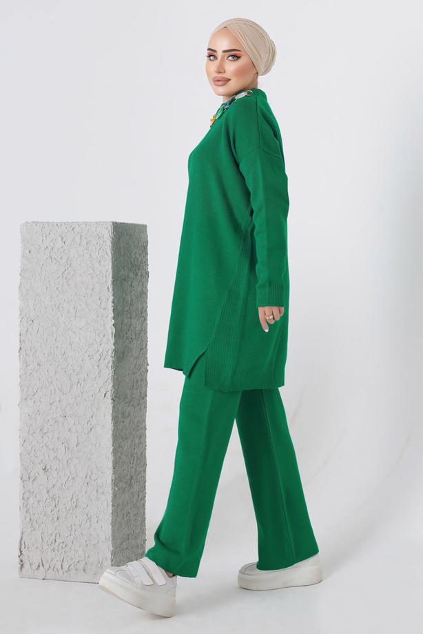 Vêtements hijab VERT ENSEMBLE PANTALON EN MAILLE CHAÎNE 8592-1 - TRENDTESETTÜR