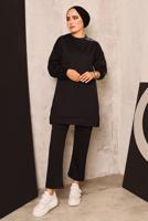 Vêtements hijab NOIR ENSEMBLE DE SURVÊTEMENT AVEC DÉTAIL DE PERLES T 8672