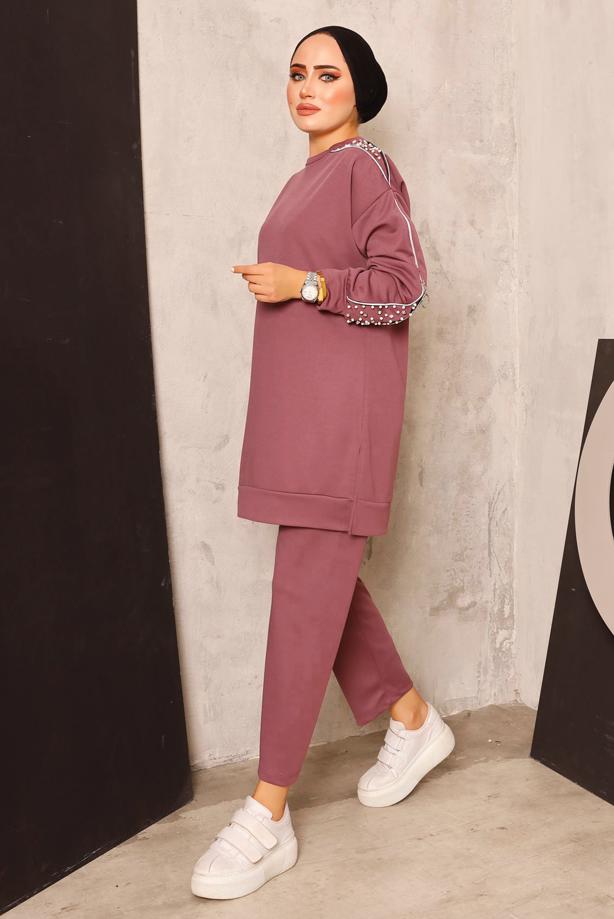 Vêtements hijab  TRACKSUIT SET WITH PEARL DETAIL T 8672 - TRENDTESETTÜR
