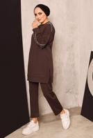 Vêtements hijab BRUN ENSEMBLE DE SURVÊTEMENT AVEC DÉTAIL DE PERLES T 8672