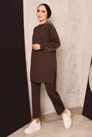 Vêtements hijab BRUN ENSEMBLE DE SURVÊTEMENT AVEC DÉTAIL DE PERLES T 8672