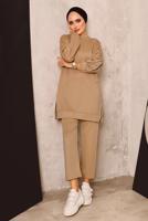 Tesettür giyim KAHVE İNCİ DETAYLI PANTOLONLU TAKIM T 8672