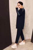 Hijab clothing NAVY BLUE TRACKSUIT SET WITH PEARL DETAIL T 8672