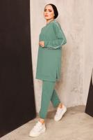 Tesettür giyim YEŞİL İNCİ DETAYLI PANTOLONLU TAKIM T 8672