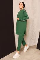 Tesettür giyim YEŞİL İNCİ DETAYLI PANTOLONLU TAKIM T 8672