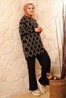 Tesettür giyim SİYAH BAKLAVA DESENLİ TRİKO TAKIM 8692 