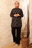 Tesettür giyim SİYAH BAKLAVA DESENLİ TRİKO TAKIM 8692 