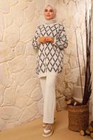 Tesettür giyim EKRU BAKLAVA DESENLİ TRİKO TAKIM 8692 