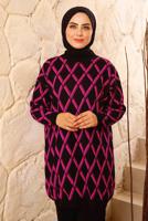 Tesettür giyim FUŞYA BAKLAVA DESENLİ TRİKO TAKIM 8692 