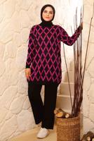 Tesettür giyim FUŞYA BAKLAVA DESENLİ TRİKO TAKIM 8692 