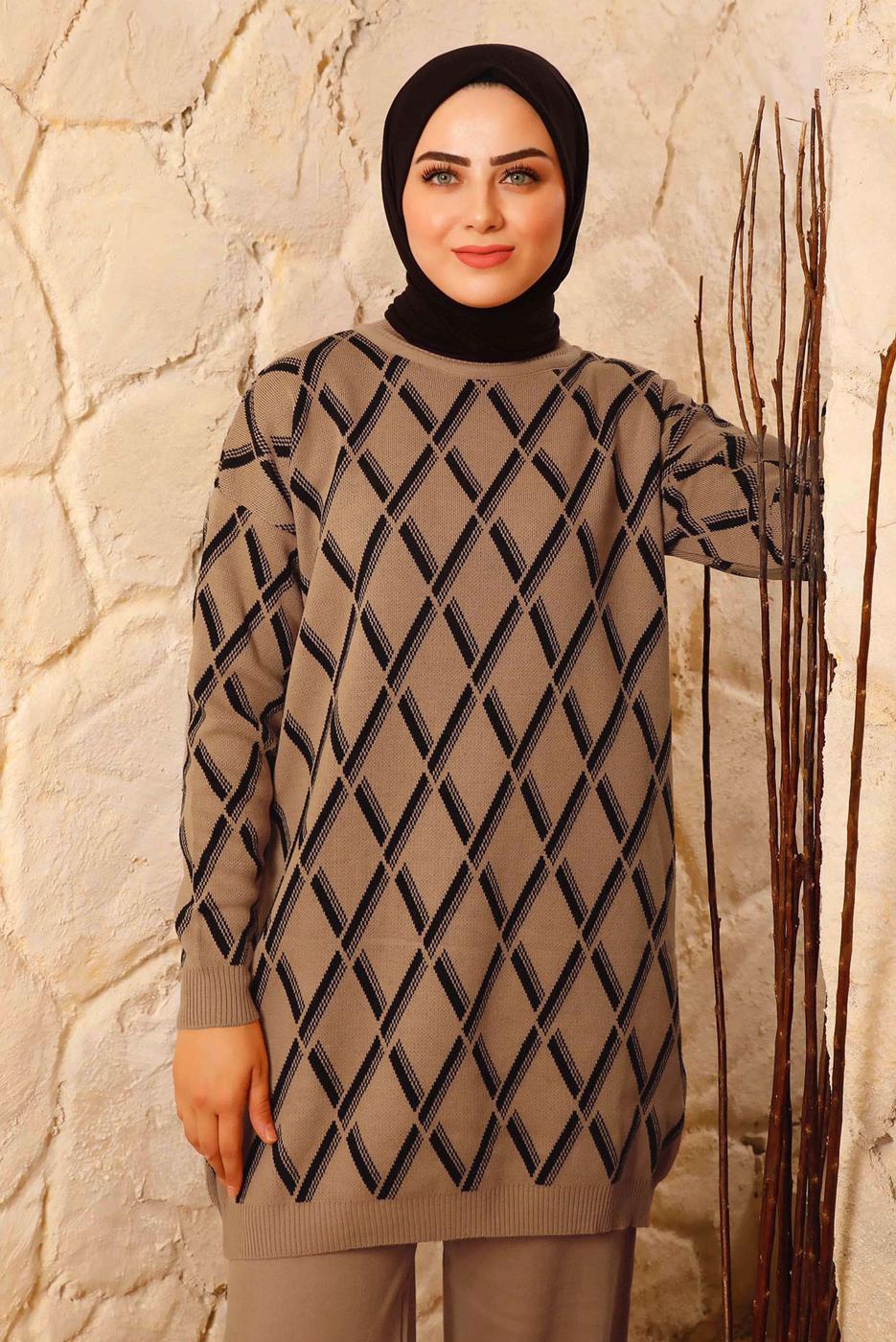 Vêtements hijab TABA COSTUME PANTALON TRICOT MOTIF LOSANGE 8692