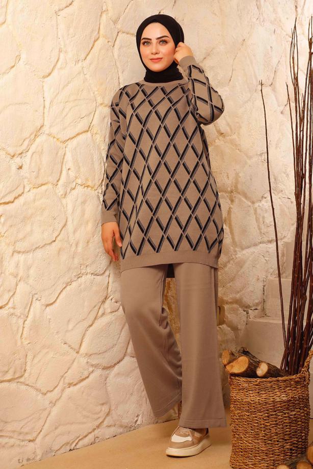 Vêtements hijab TABA COSTUME PANTALON TRICOT MOTIF LOSANGE 8692 - TRENDTESETTÜR